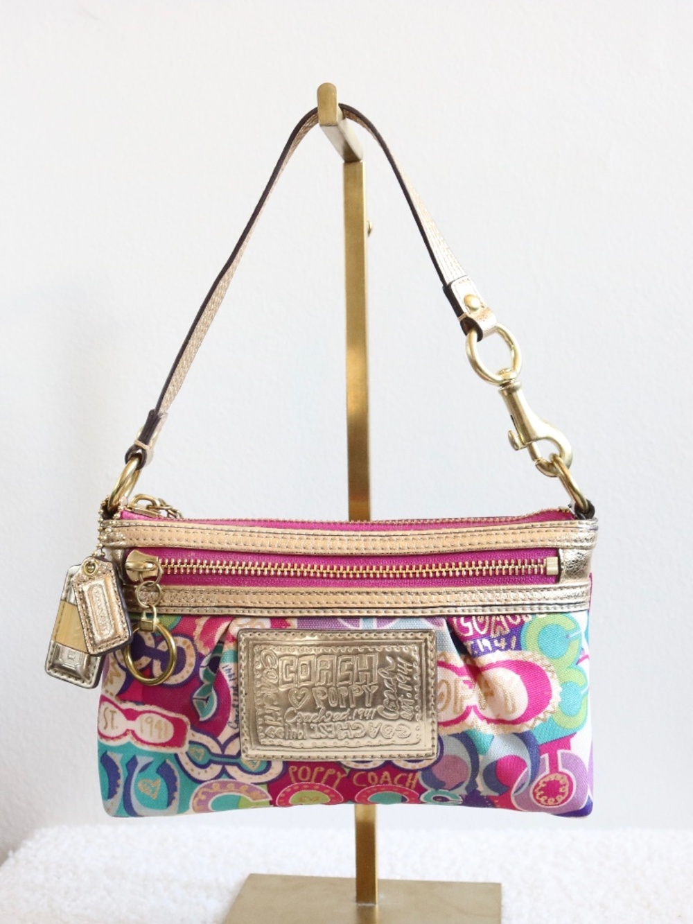 Vintage Y2K Coach Poppy Rainbow & Gold Mini Pochette